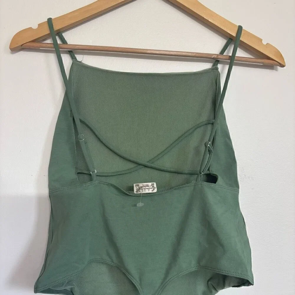 Free people bodysuit square neck green medium new